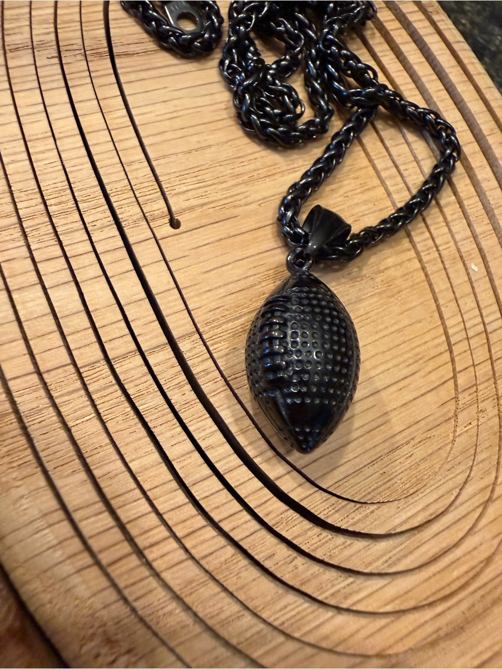 Football black Textured  Pendant Necklace - Women Jewelry Stainless Steel